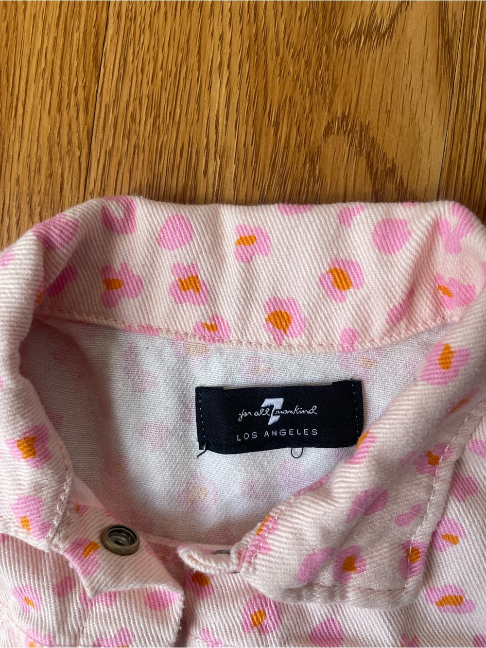7 For All Mankind Pink Floral Button-Front Short Sleeve Shirt Dress - Picture 4 of 5